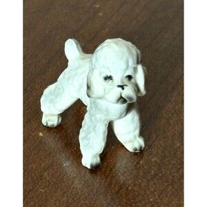 Vtg Miniature White French Poodle Porcelain Figurine Hand Painted Ceramic Dog